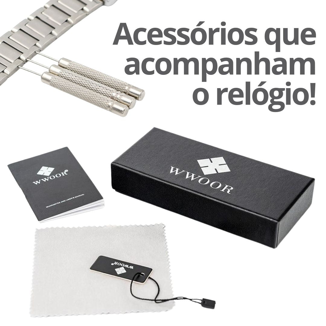 Relógio WWOOR DIVEST – Aço Inoxidável de Alta Qualidade - À Prova d’Água.