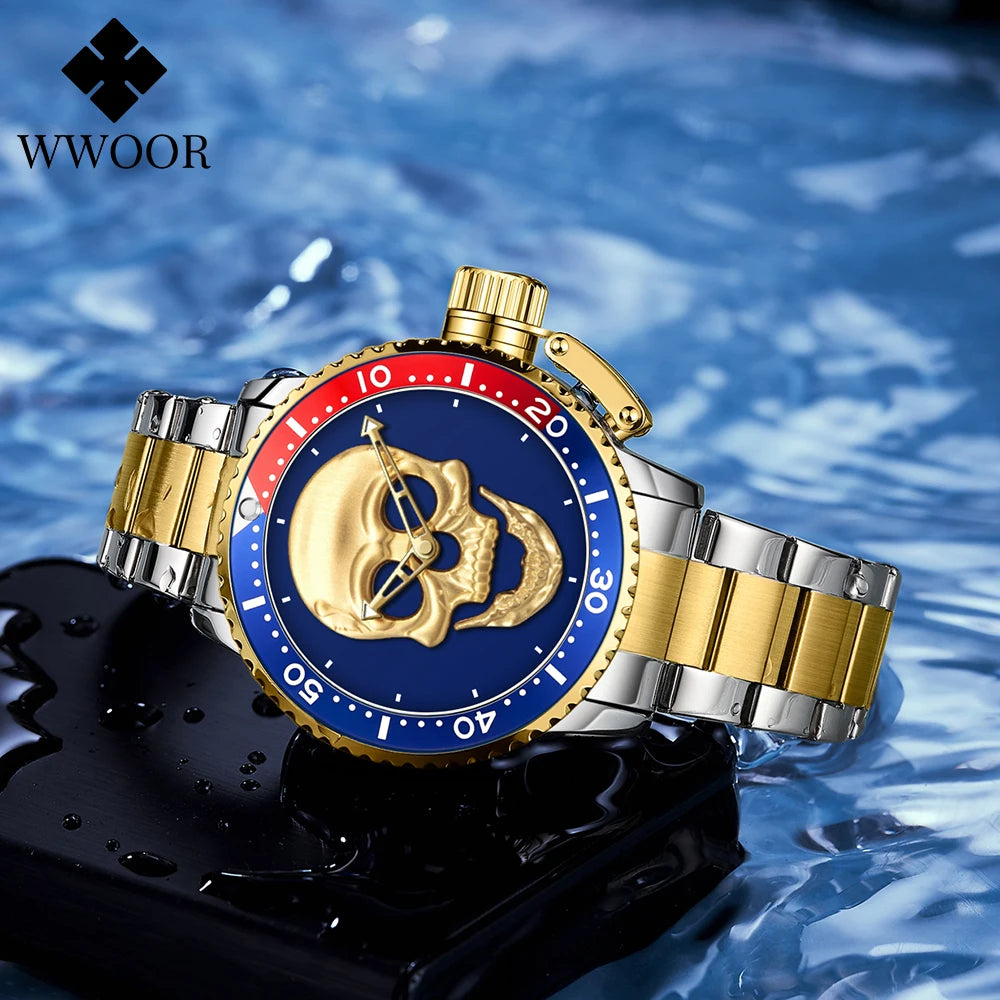 Relógio de Estilo Caveira WWOOR 8835-2 - Aço inoxidável - A prova d'água