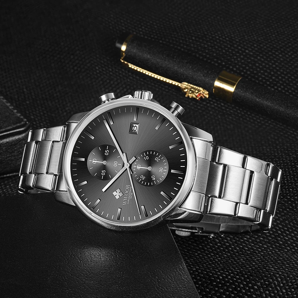 Relógio Casual de Alta Performance com Cronógrafo WWOOR 8844-d - Aço inoxidável