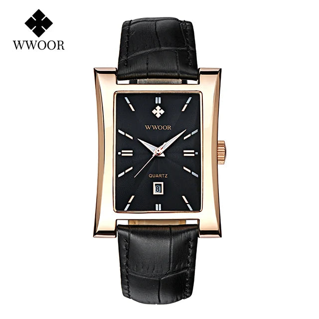 Relógio Masculino WWOOR 8017 Couro - A prova d'água