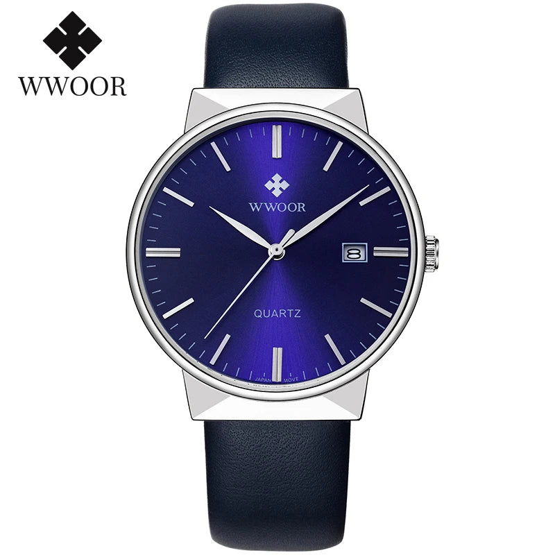 Relógio Masculino WWOOR 8826 Couro - A prova d'água