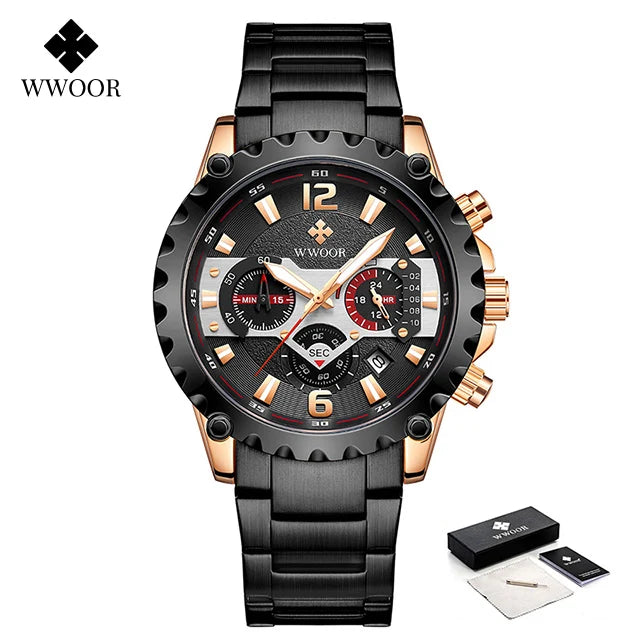 Relógio Masculino WWOOR 8880 - Aço inoxidável - A prova d'água