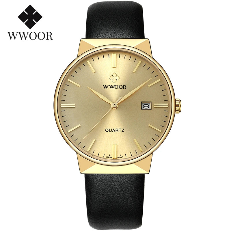 Relógio Masculino WWOOR 8826 Couro - A prova d'água