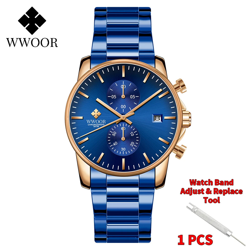 Relógio Casual de Alta Performance com Cronógrafo WWOOR 8844-d - Aço inoxidável
