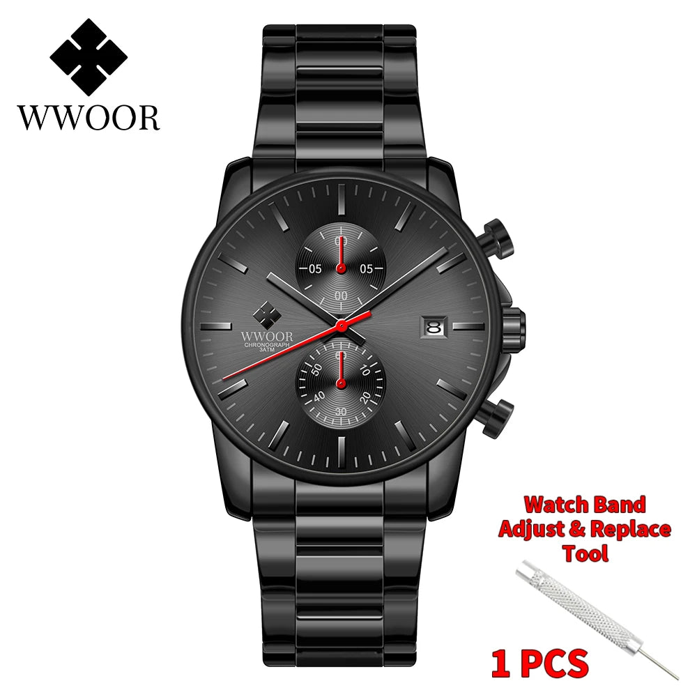 Relógio Casual de Alta Performance com Cronógrafo WWOOR 8844-d - Aço inoxidável