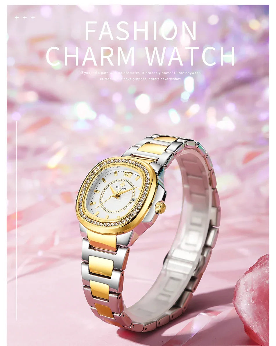 Relógio Feminino Cravejado com Pedras WWOOR 8874 - A Prova d'água