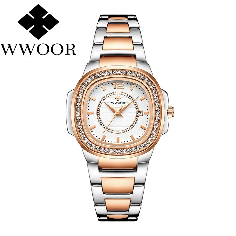 Relógio Feminino Cravejado com Pedras WWOOR 8874 - A Prova d'água