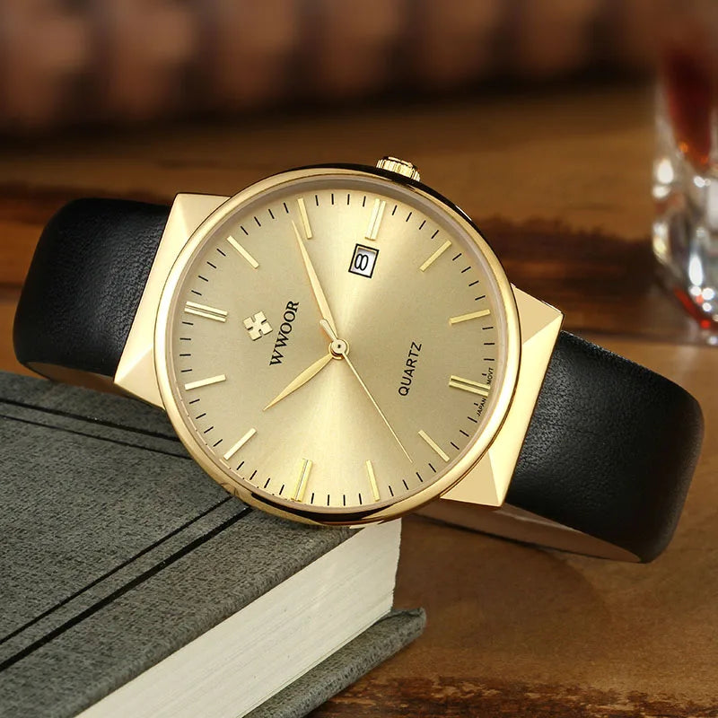 Relógio Masculino WWOOR 8826 Couro - A prova d'água
