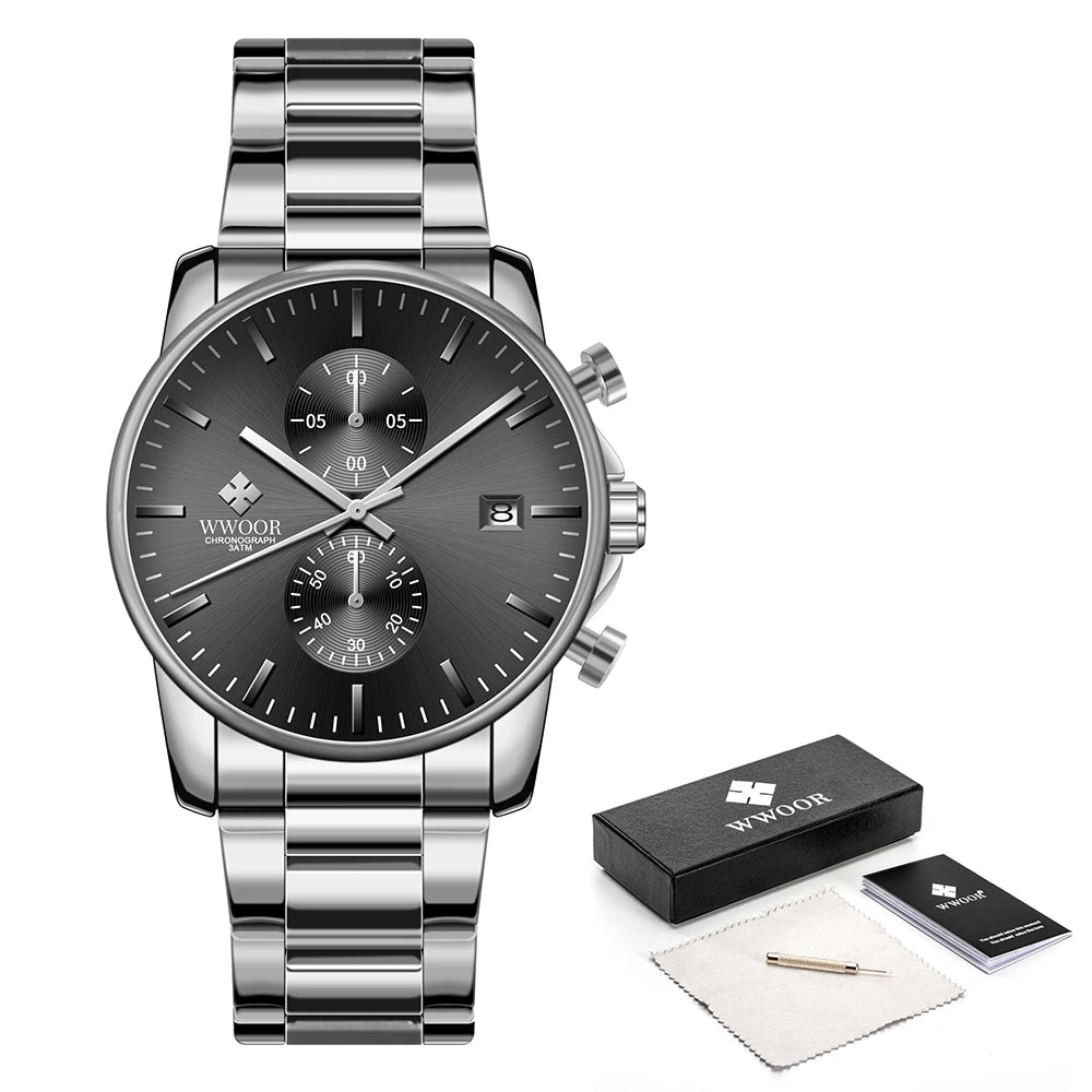 Relógio Casual de Alta Performance com Cronógrafo WWOOR 8844-d - Aço inoxidável