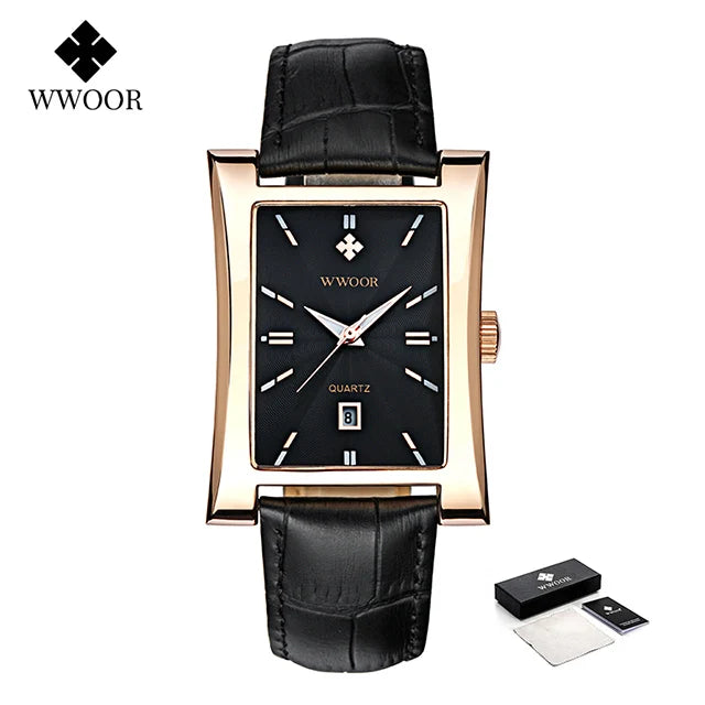 Relógio Masculino WWOOR 8017 Couro - A prova d'água