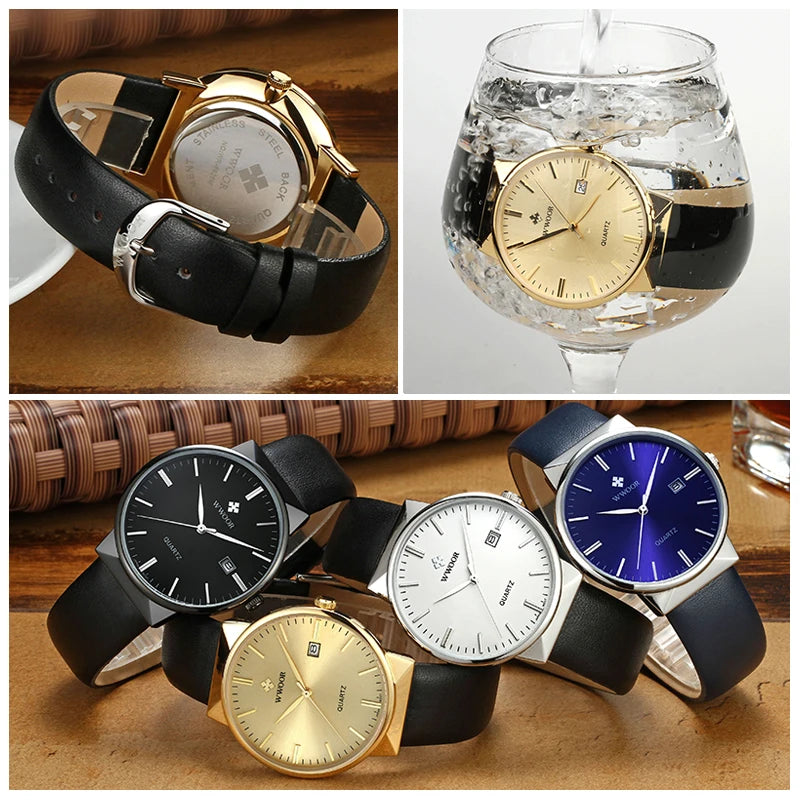 Relógio Masculino WWOOR 8826 Couro - A prova d'água