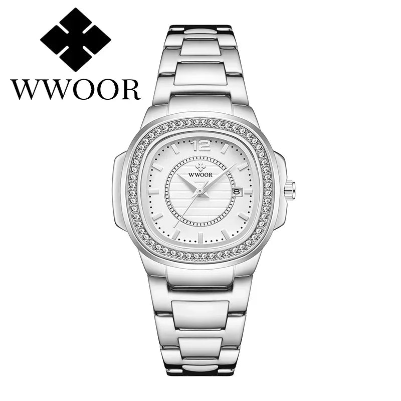 Relógio Feminino Cravejado com Pedras WWOOR 8874 - A Prova d'água