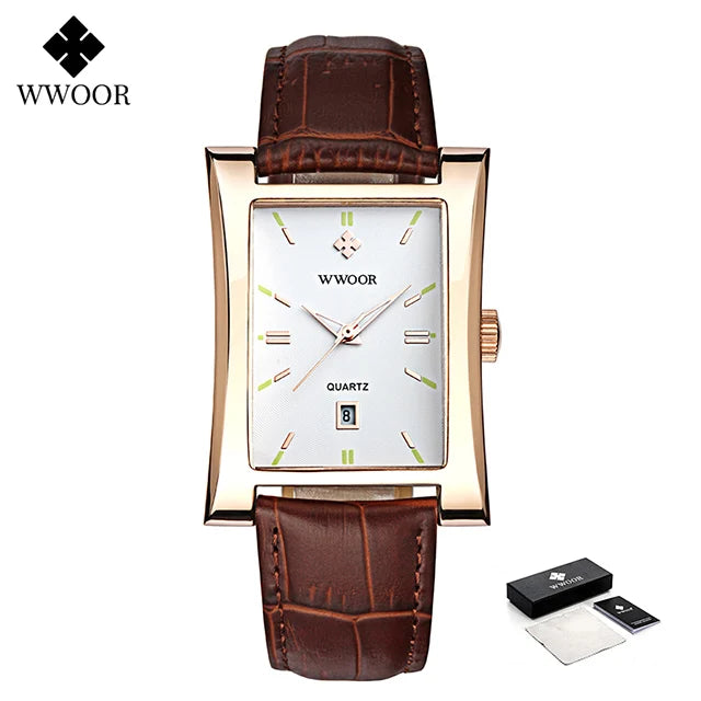 Relógio Masculino WWOOR 8017 Couro - A prova d'água