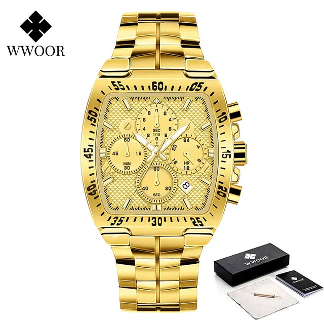 Relógio Militar de Luxo WWOOR 8836-b - Aço inoxidável - A prova d'água