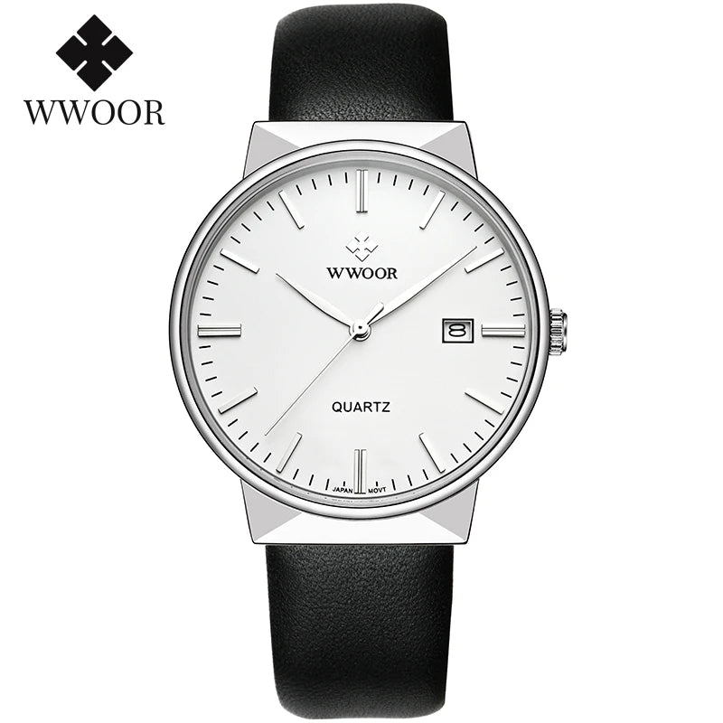 Relógio Masculino WWOOR 8826 Couro - A prova d'água