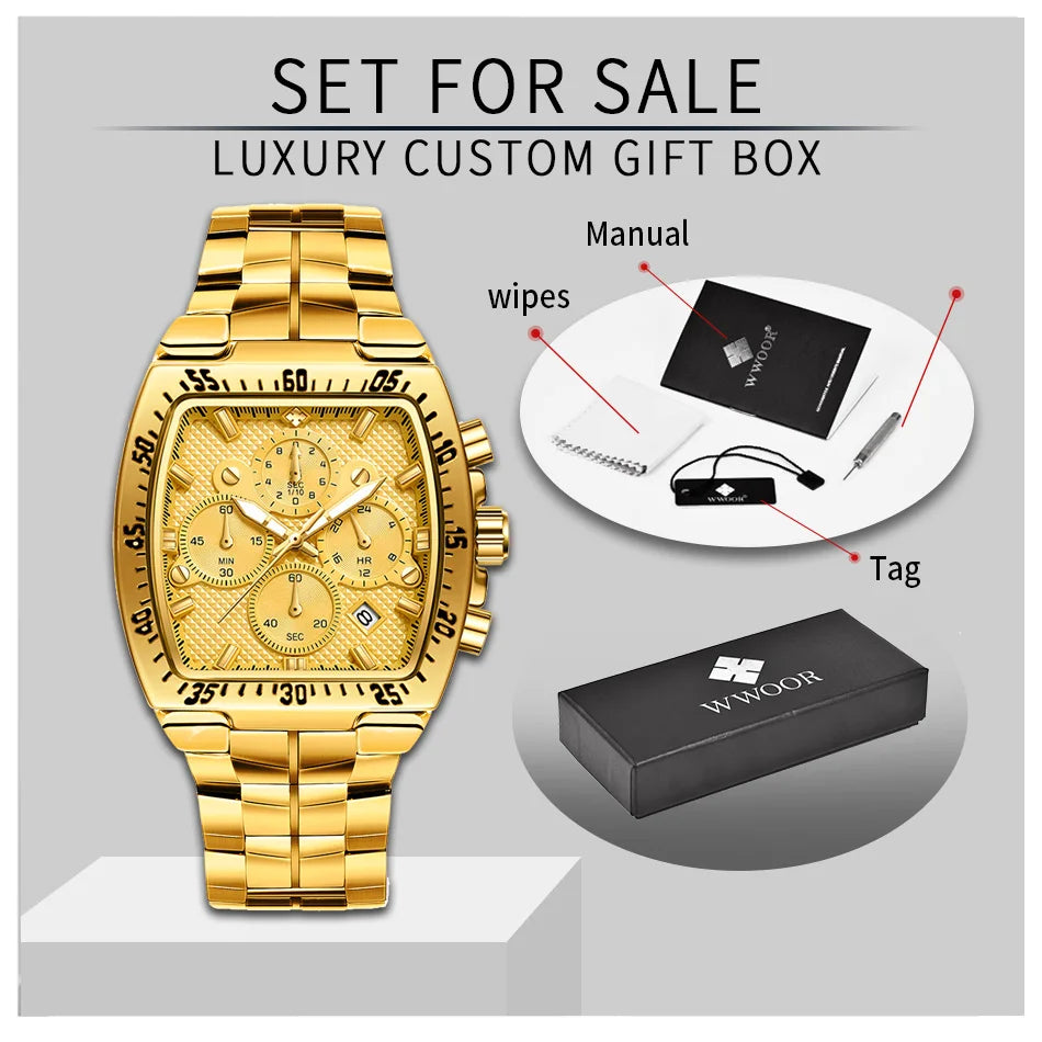 Relógio Militar de Luxo WWOOR 8836-b - Aço inoxidável - A prova d'água
