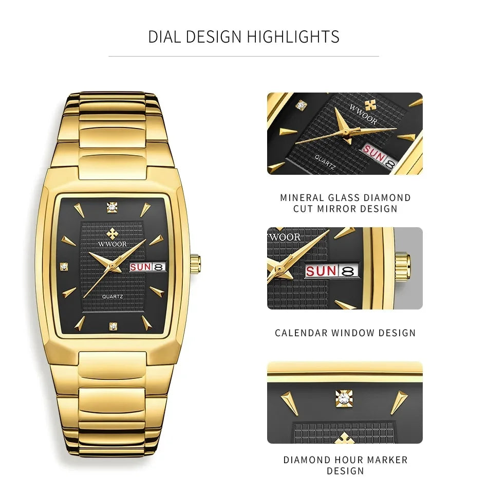 Relógio Masculino WWOOR 8837 Gold – A prova d'água