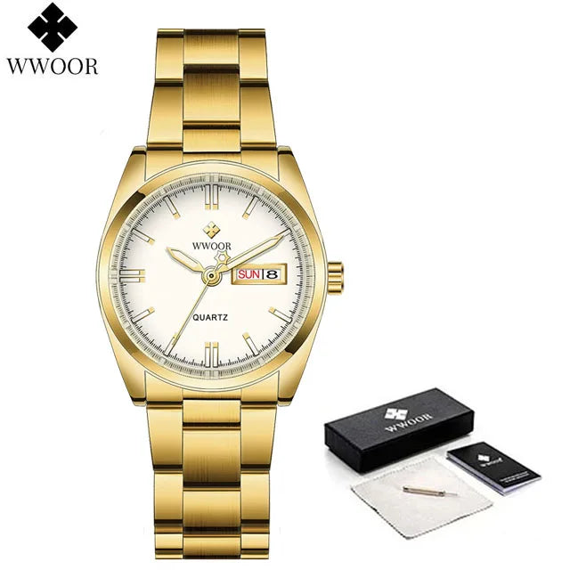 Relógio feminino WWOOR 8804GG - Aço inoxidável - A prova d'água