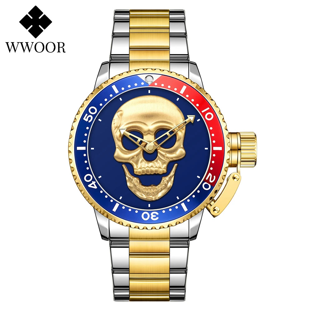 Relógio de Estilo Caveira WWOOR 8835-2 - Aço inoxidável - A prova d'água