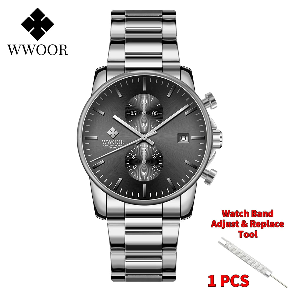 Relógio Casual de Alta Performance com Cronógrafo WWOOR 8844-d - Aço inoxidável