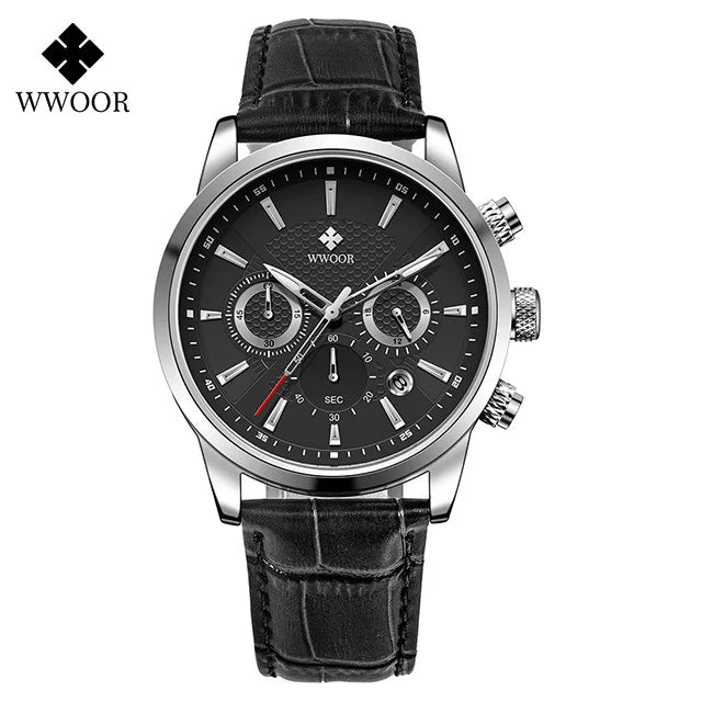 Relógio Masculino de Luxo WWOOR 8845 - Pulseira de couro - A prova d'água