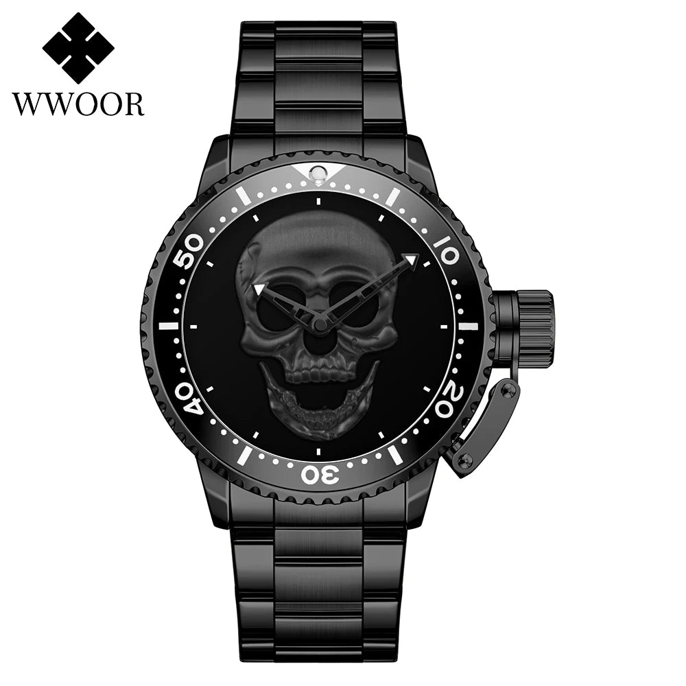 Relógio de Estilo Caveira WWOOR 8835-2 - Aço inoxidável - A prova d'água