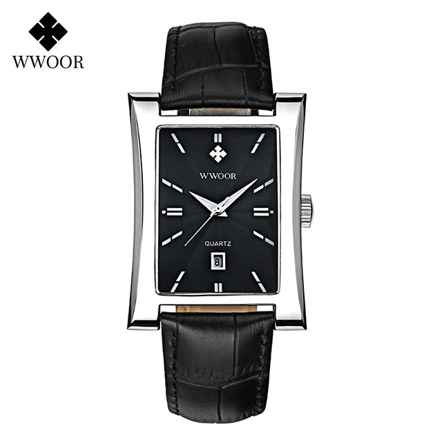 Relógio Masculino WWOOR 8017 Couro - A prova d'água