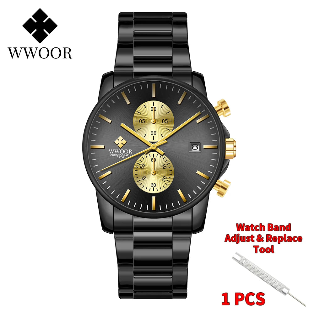 Relógio Casual de Alta Performance com Cronógrafo WWOOR 8844-d - Aço inoxidável