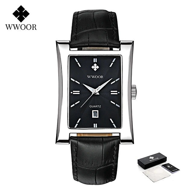 Relógio Masculino WWOOR 8017 Couro - A prova d'água