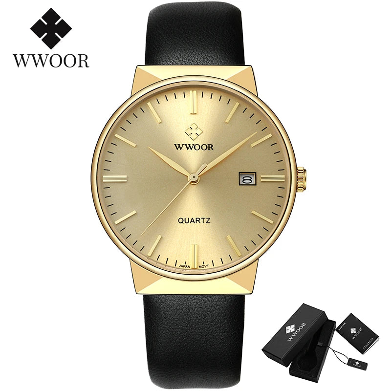 Relógio Masculino WWOOR 8826 Couro - A prova d'água