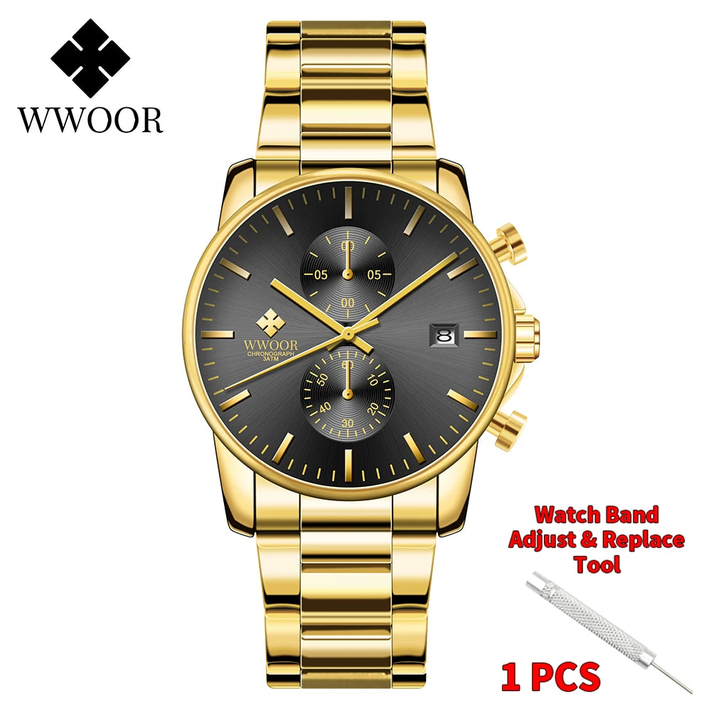 Relógio Casual de Alta Performance com Cronógrafo WWOOR 8844-d - Aço inoxidável