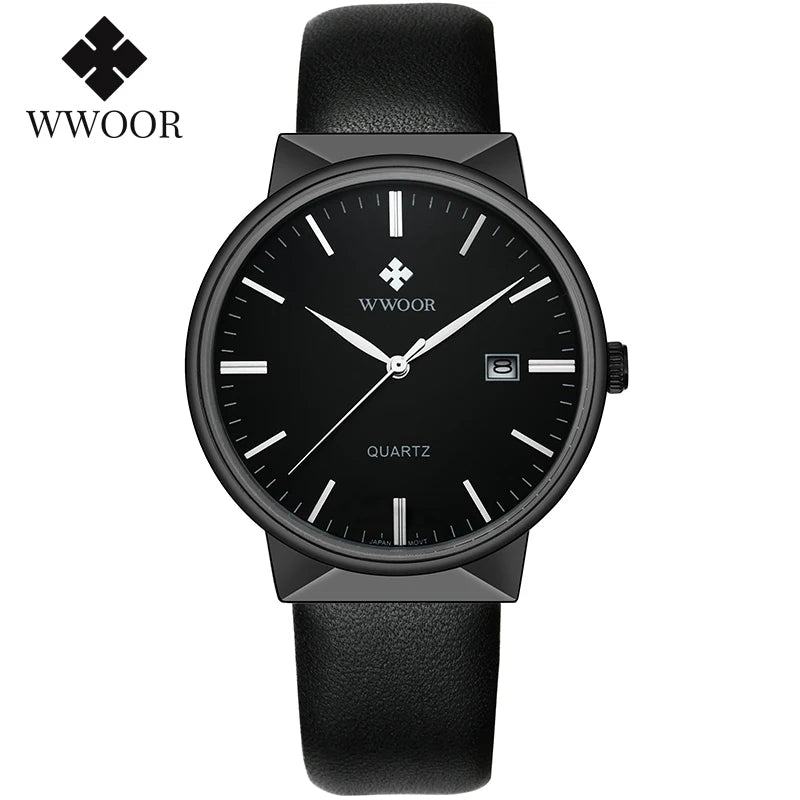 Relógio Masculino WWOOR 8826 Couro - A prova d'água