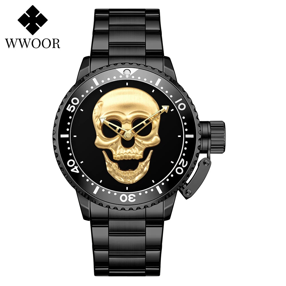 Relógio de Estilo Caveira WWOOR 8835-2 - Aço inoxidável - A prova d'água