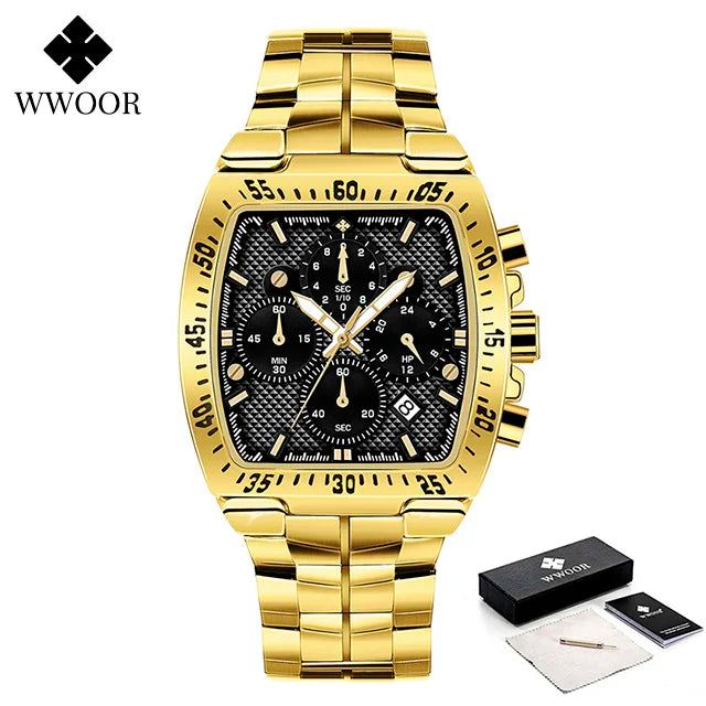 Relógio Militar de Luxo WWOOR 8836-b - Aço inoxidável - A prova d'água