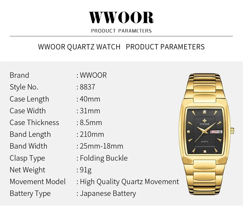Relógio Masculino WWOOR 8837 Gold – A prova d'água