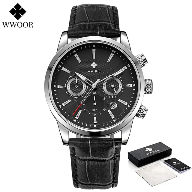 Relógio Masculino de Luxo WWOOR 8845 - Pulseira de couro - A prova d'água