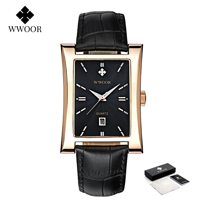 Relógio Masculino WWOOR 8017 Couro - A prova d'água