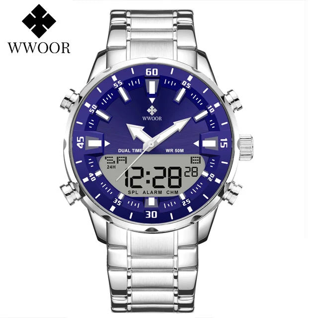 Relógio Masculino Analógico e Digital WWOOR 8890-b - Aço inoxidável - A prova d'água