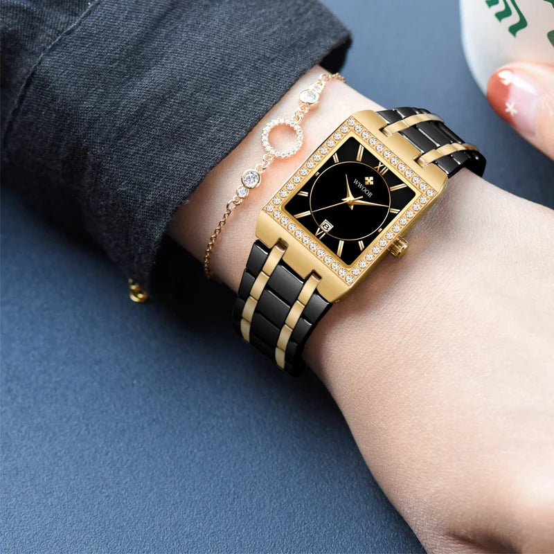 Relógio Feminino Cravejado WWOOR 8858L - A prova d'água