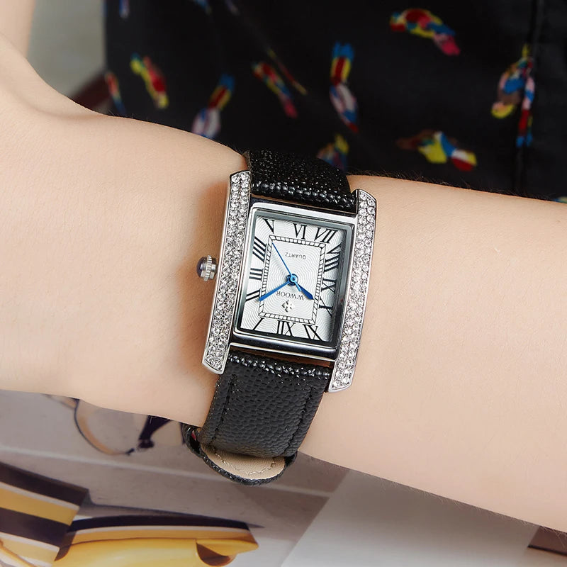 Relógio Feminino WWOOR 8806-b - Couro legítimo - A prova d'água
