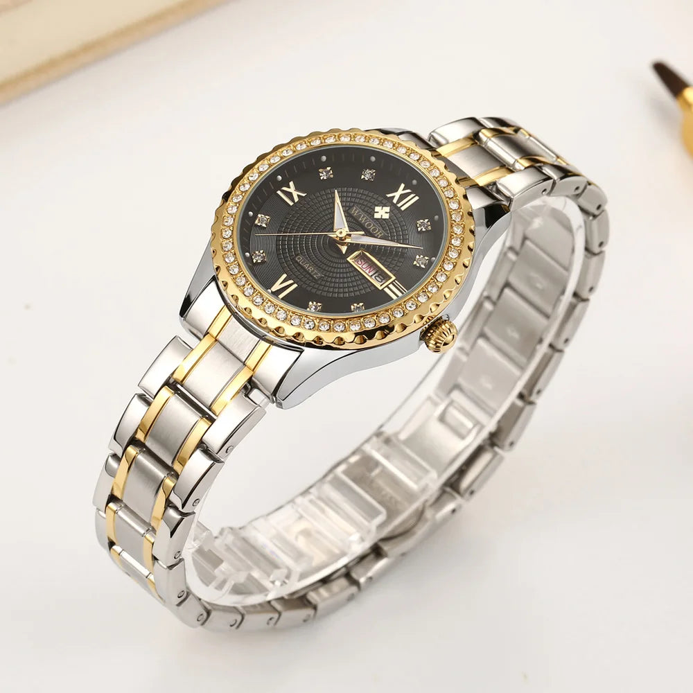 Relógio feminino Cravejado com Pedras WWOOR 8856L-b - A prova d'água