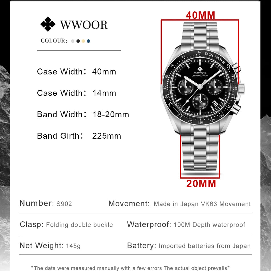 Relógio de Alta Performance com Cronógrafo WWOOR S902-d - A prova d'água