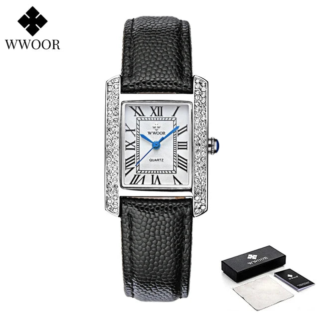 Relógio Feminino WWOOR 8806-b - Couro legítimo - A prova d'água