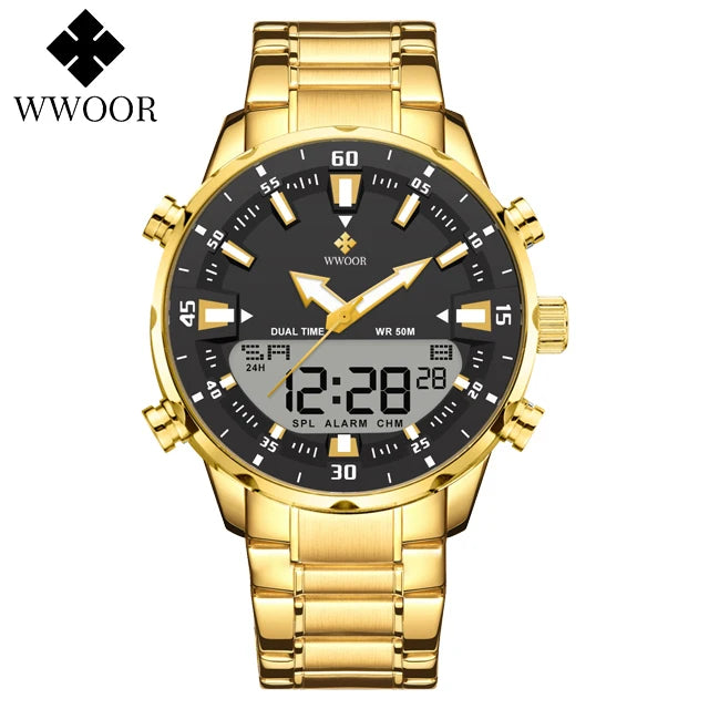 Relógio Masculino Analógico e Digital WWOOR 8890-b - Aço inoxidável - A prova d'água