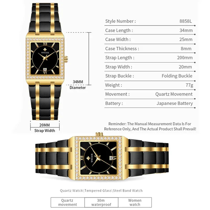 Relógio Feminino Cravejado WWOOR 8858L - A prova d'água