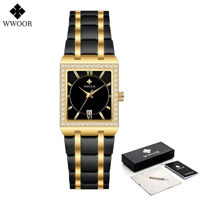 Relógio Feminino Cravejado WWOOR 8858L - A prova d'água
