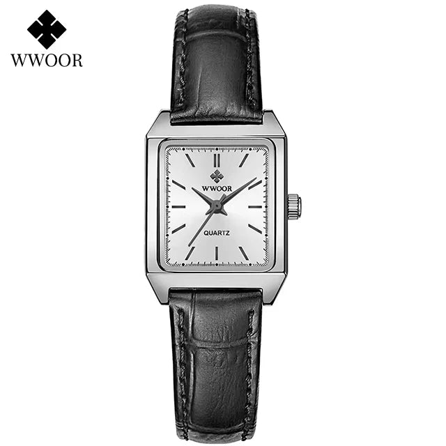 relógio feminino WWOOR 8850 Couro - A prova d'água