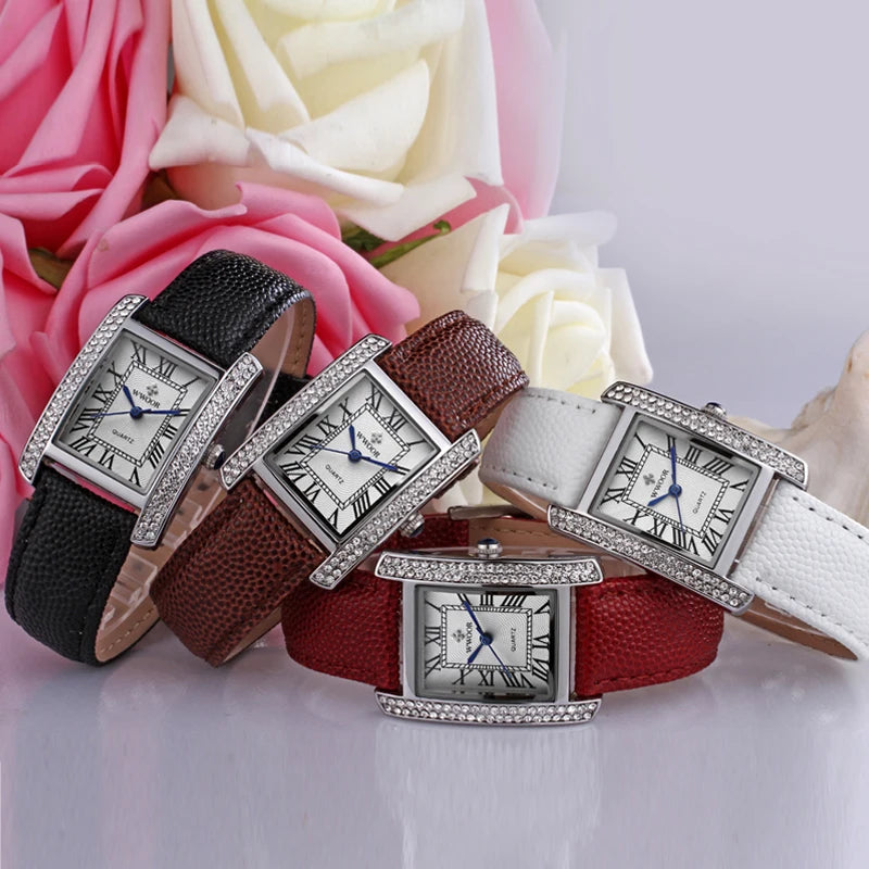 Relógio Feminino WWOOR 8806-b - Couro legítimo - A prova d'água
