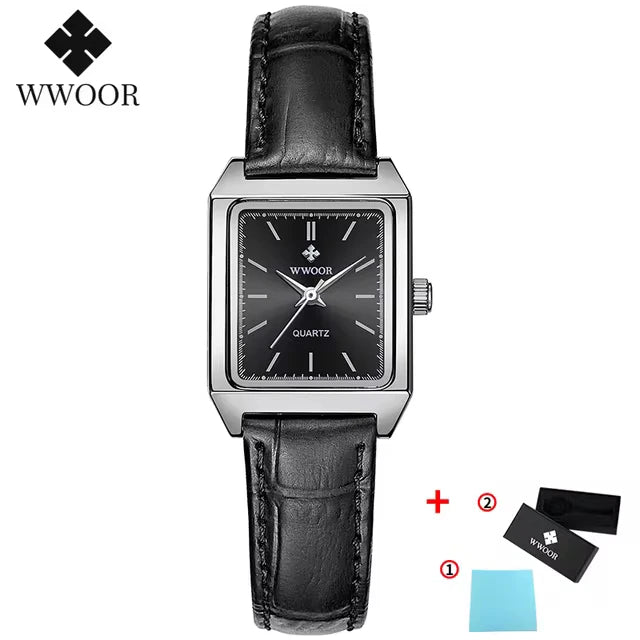 relógio feminino WWOOR 8850 Couro - A prova d'água