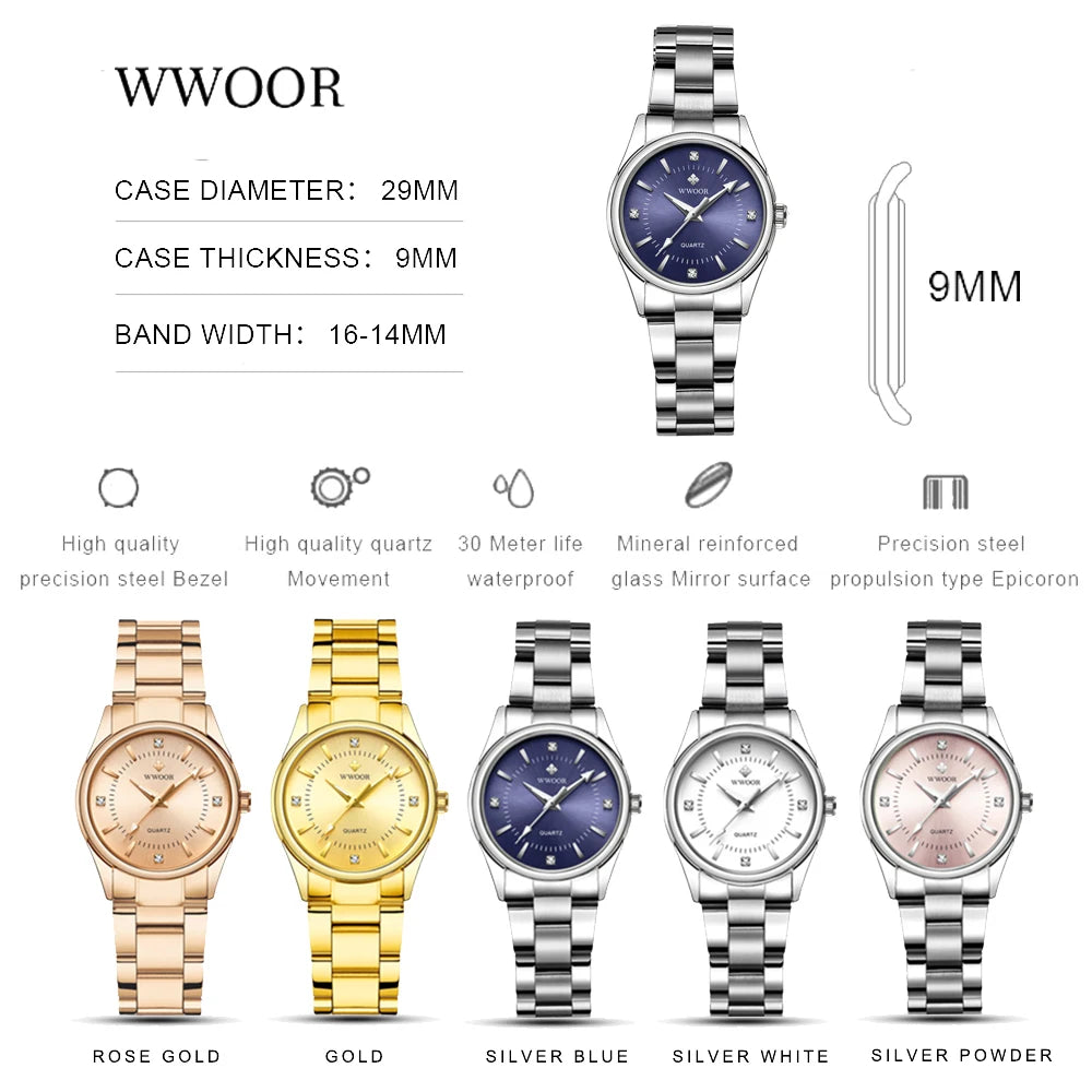Relógio Feminino WWOOR 8852-b - Aço inoxidável - A prova d'água